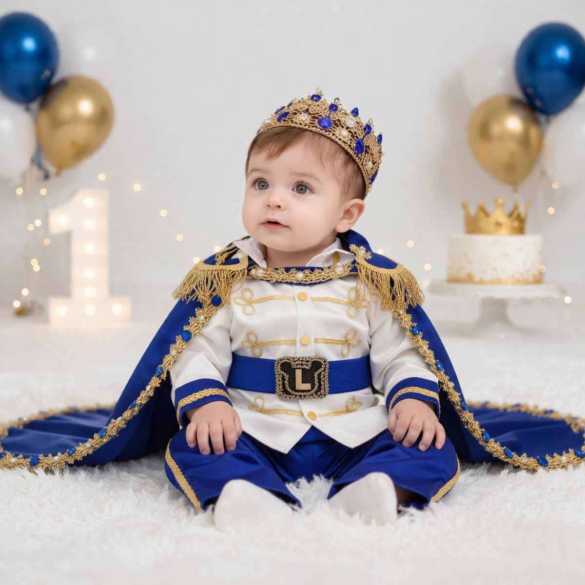 Prince Charming Outfit for Baby Boy Royal Blue – close-up
