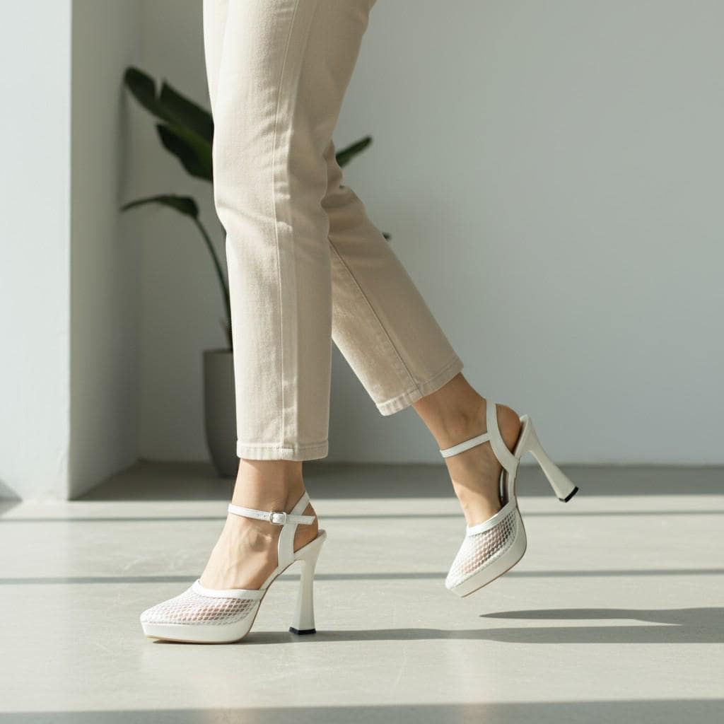 White Platform Sandals Women Chunky Block Heel Ankle Strap Comfortable Summer Heels Elegant Open Toe Shoes
