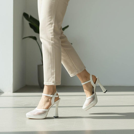 White Platform Sandals Women Chunky Block Heel Ankle Strap Comfortable Summer Heels Elegant Open Toe Shoes