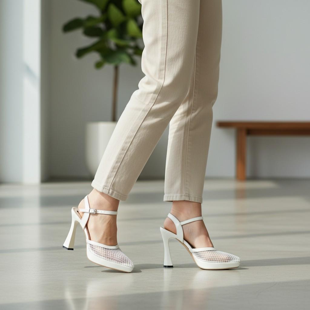 White Platform Sandals Women Chunky Block Heel Ankle Strap Comfortable Summer Heels Elegant Open Toe Shoes