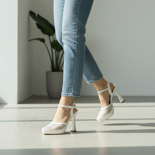 White Platform Sandals Women Chunky Block Heel Ankle Strap Comfortable Summer Heels Elegant Open Toe Shoes