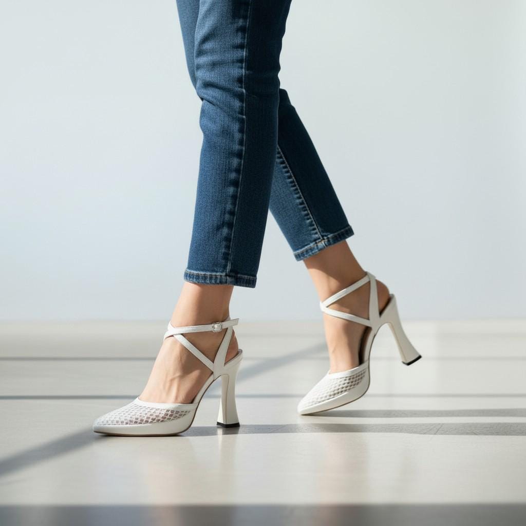 White Mesh Heels Women Ankle Strap High Heel Pumps Elegant Breathable Summer Shoes Dress Heels – detail shot