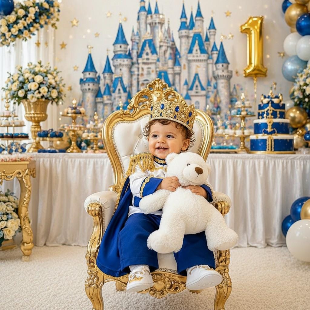 Royal Prince Baby Boy Birthday Outfit, Blue Gold First Birthday Costume, Personalized Crown Cape – styled look
