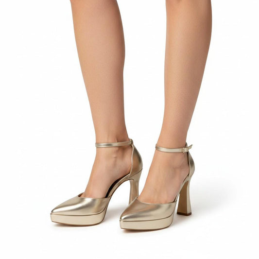Gold Platform Heels, Champagne Bridal Shoes, Chunky Evening Sandals
