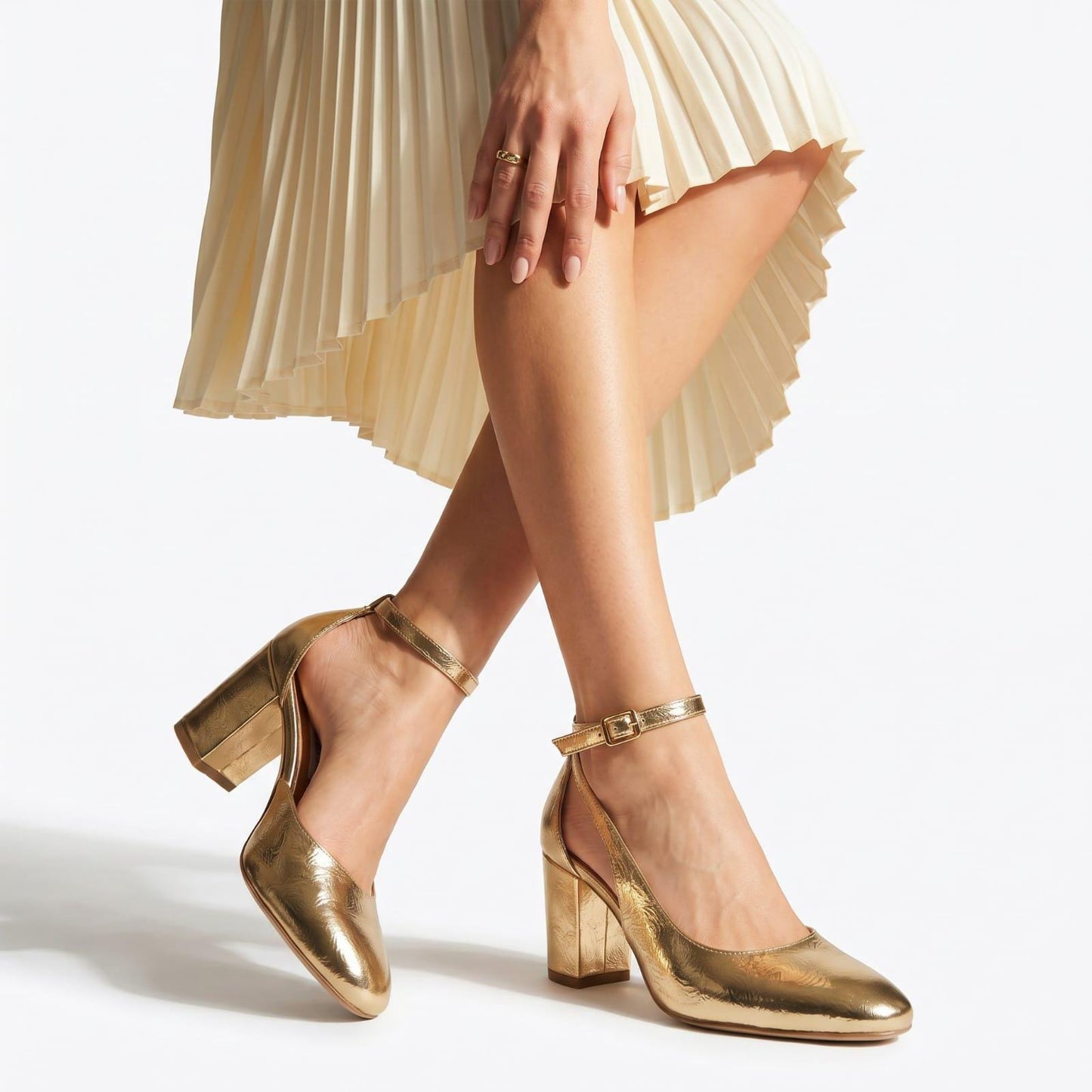 Gold Chunky Heel Platform Sandals, Champagne Bridal Wedding Shoes