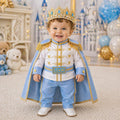 Personalized Sky Blue Gold Baby Prince Costume Royal Birthday Outfit Boy Crown Set