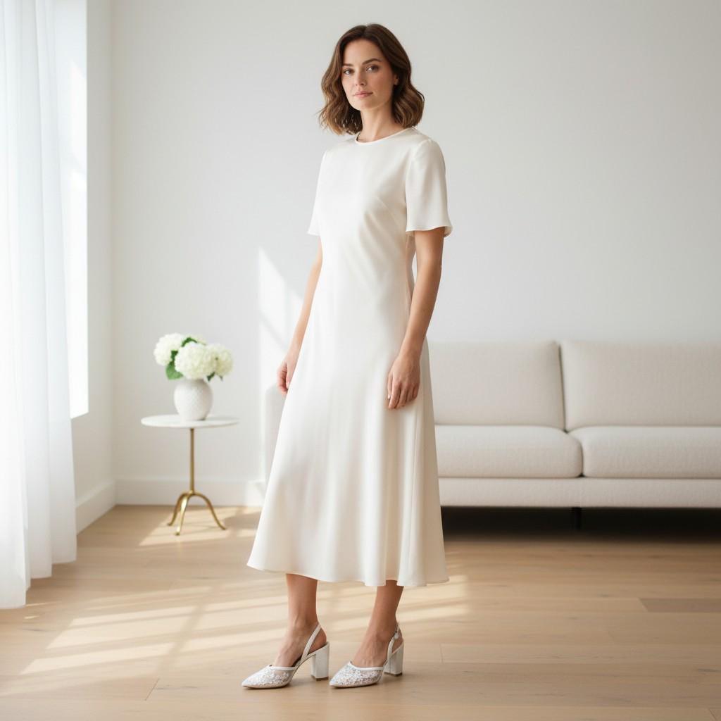 Ivory Lace Slingback Bridal Heels, Elegant Block Heel Wedding Shoes – side view