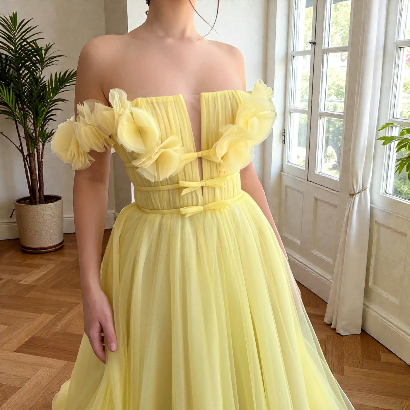 Yellow Magnolia Midi Dress – side view
