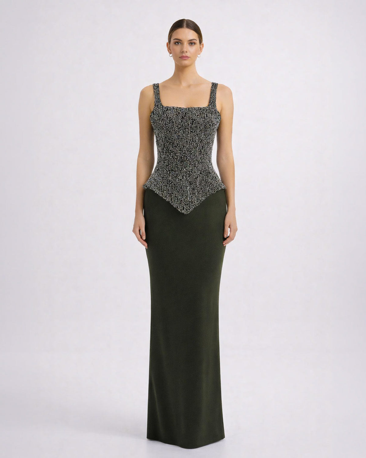 Black Beaded Corset Column Gown - SimmiUnique
