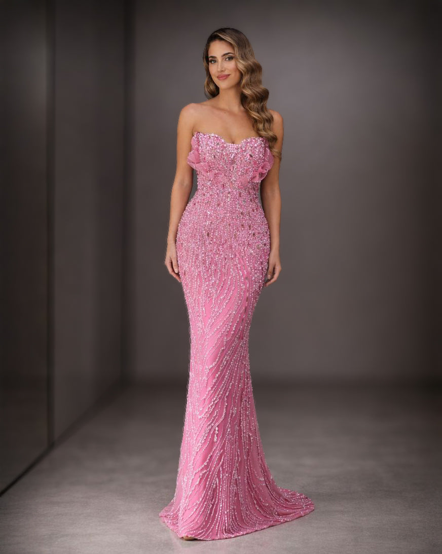 Pink Crystal Corset Dress - SimmiUnique