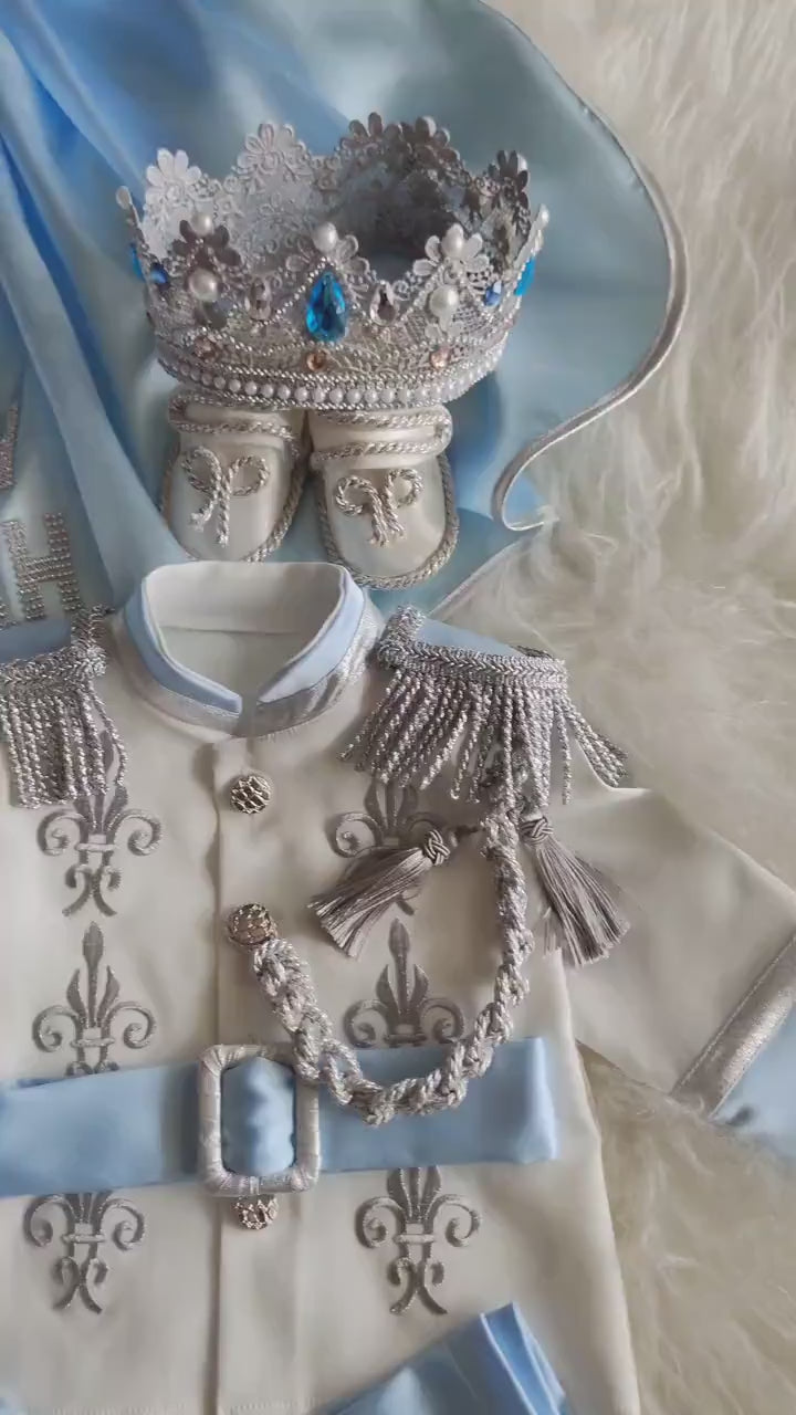 Luxury Baby Boy Outfit Silver Prince Birthday Suit
