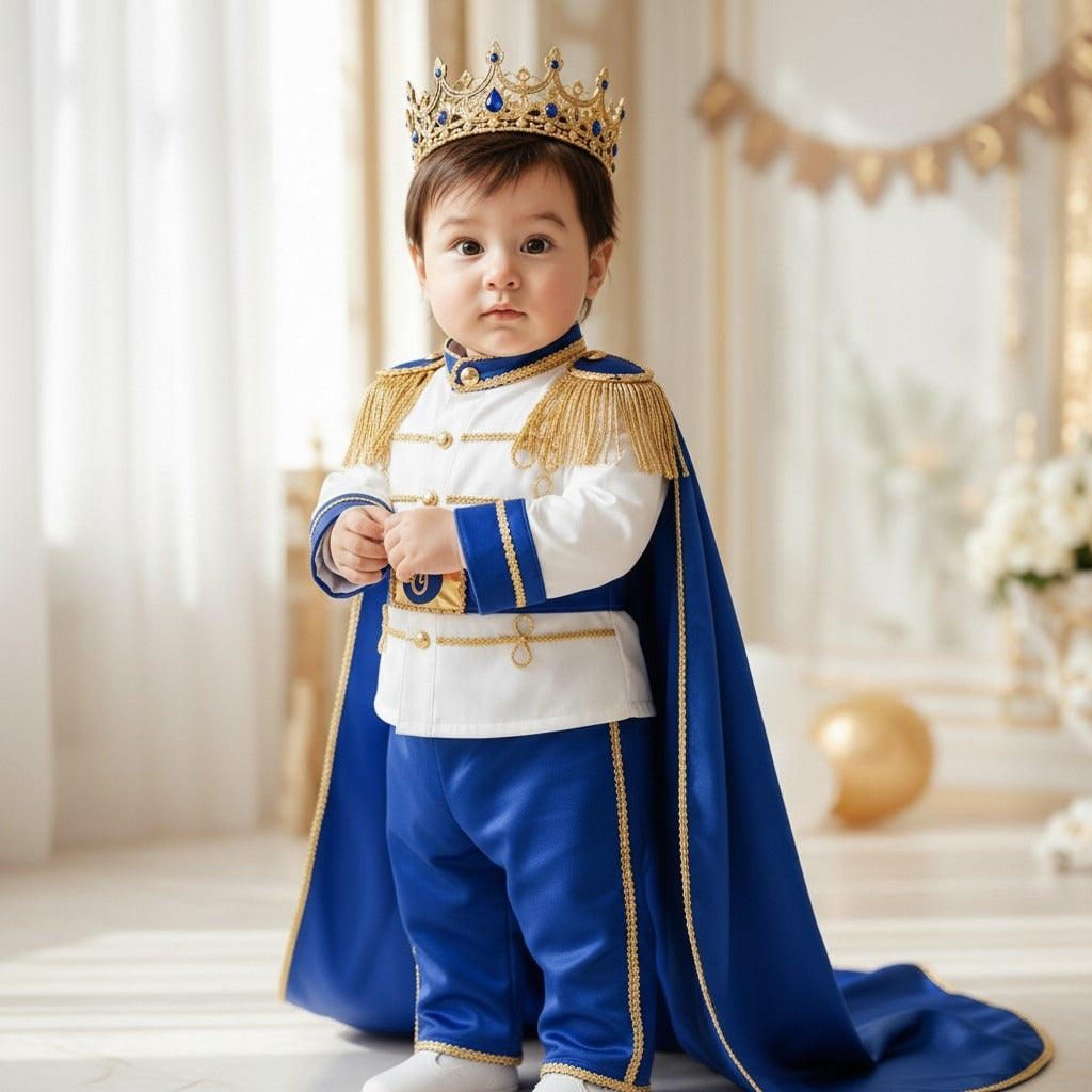 Baby Prince First Birthday Outfit | Royal Blue & Gold Cake Smash Costume – photo 9