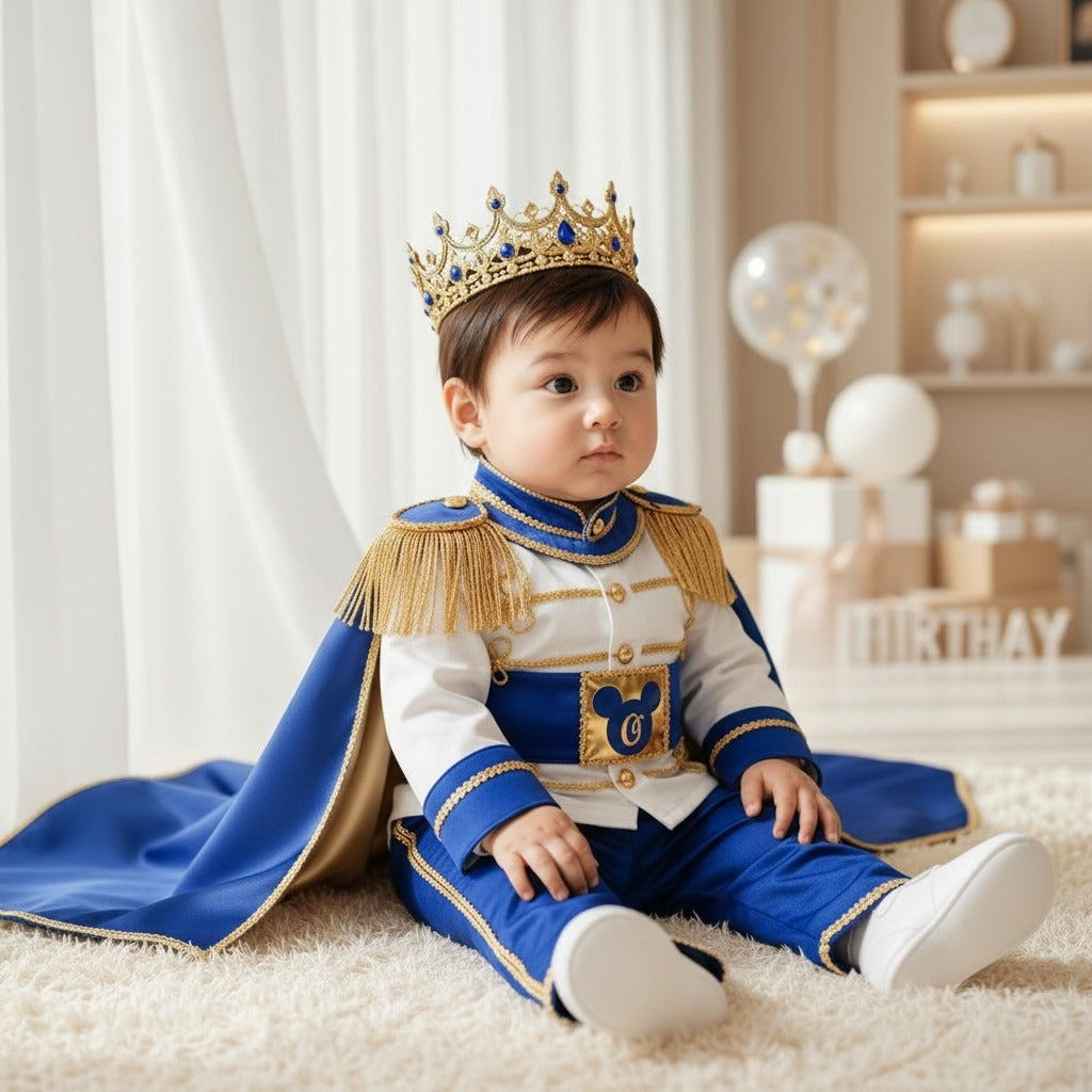 Baby Prince First Birthday Outfit | Royal Blue & Gold Cake Smash Costume – photo 11